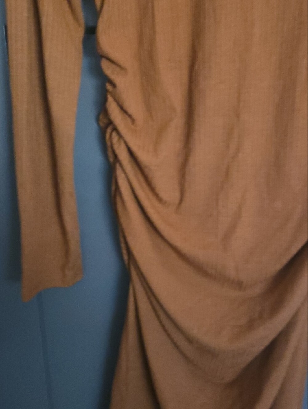 Long Sleeve Ruched Midi Dress - Rust - Picture 2 of 7